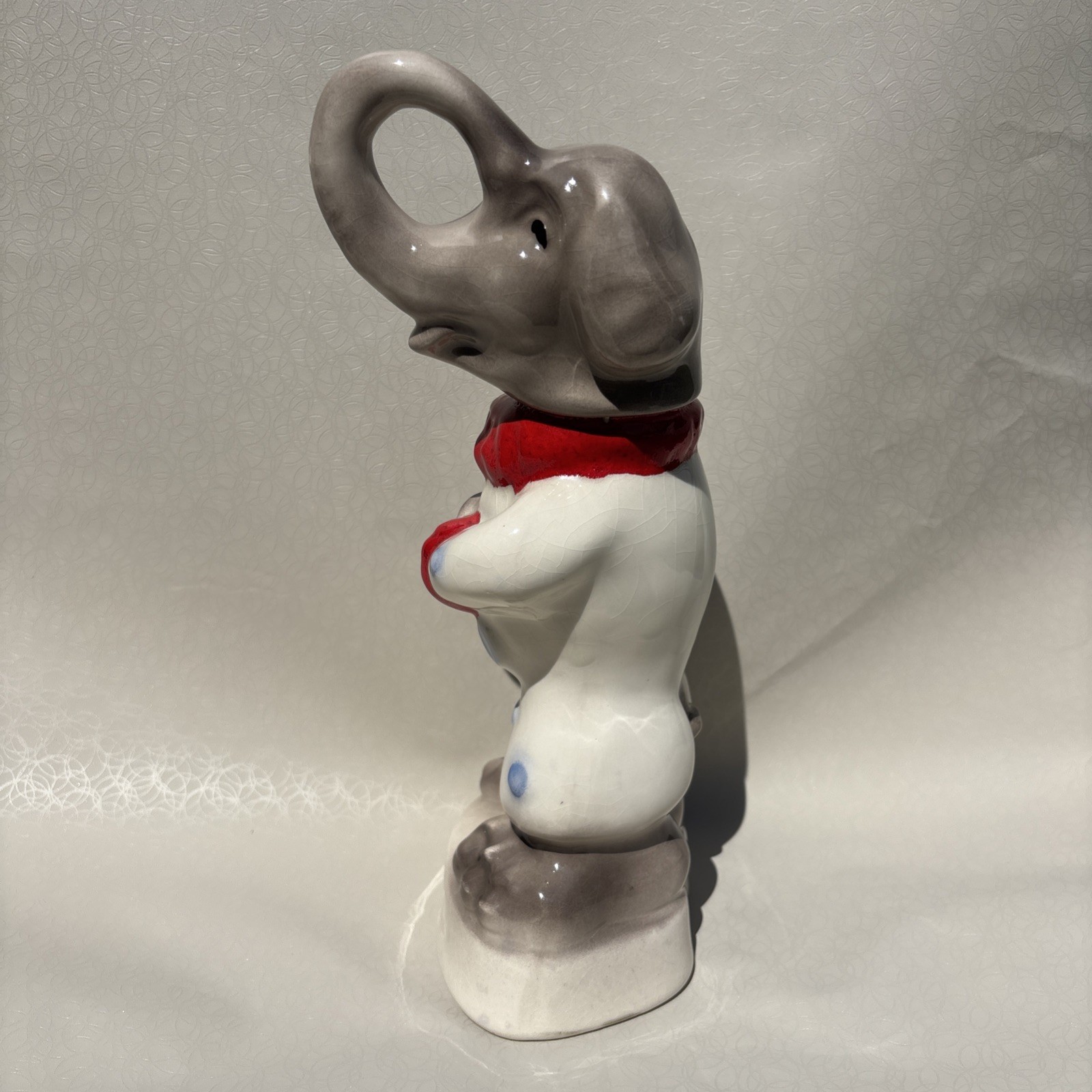 Vintage Ceramic Elephant Clown Figurine – Polka Dot Circus Decor Dated 1986