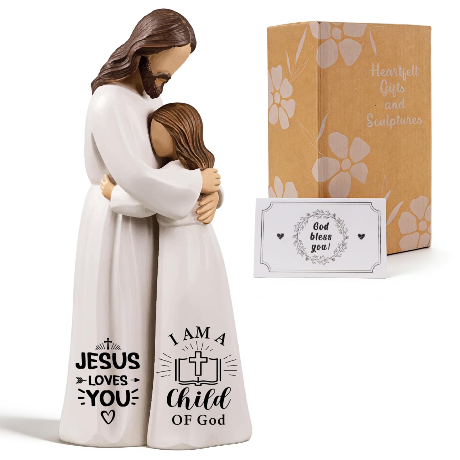 Jesus Embracing Woman Figurines – Christian Sculpture Hand-Painted Keepsake 5.9″
