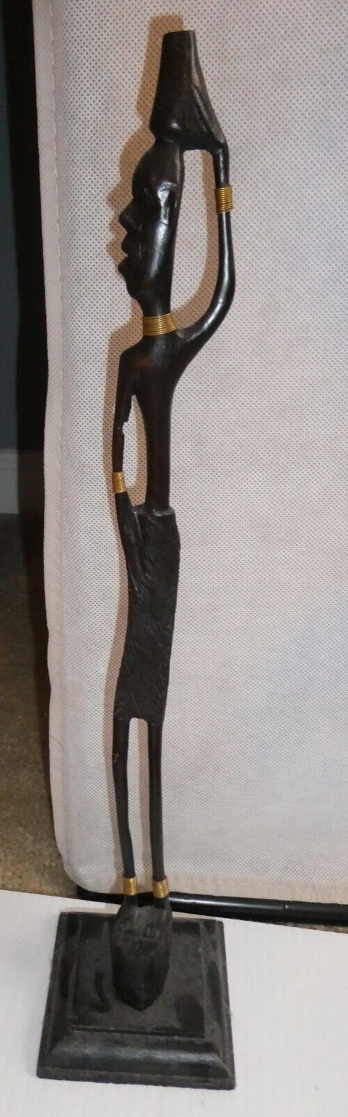 Vintage Ebony Dark Wood South Africa Carved Tall Ethnic Man Figurine 14″ Tall