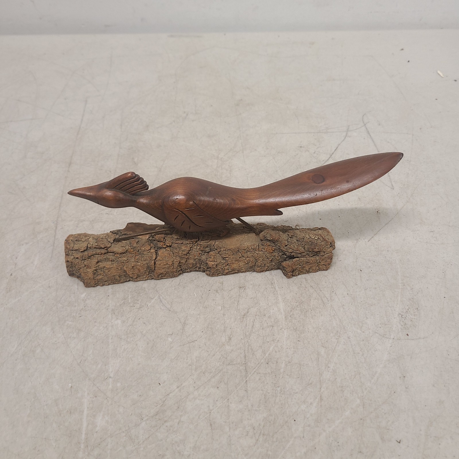 10″ Wooden Road Runner Figurine Side Profile Long Tail and Beak Signed TW