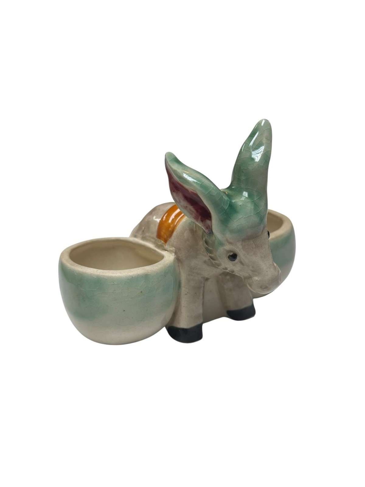 Vintage Donkey Planter Occupied Japan 4.5” Ceramic Double Pot Farmhouse