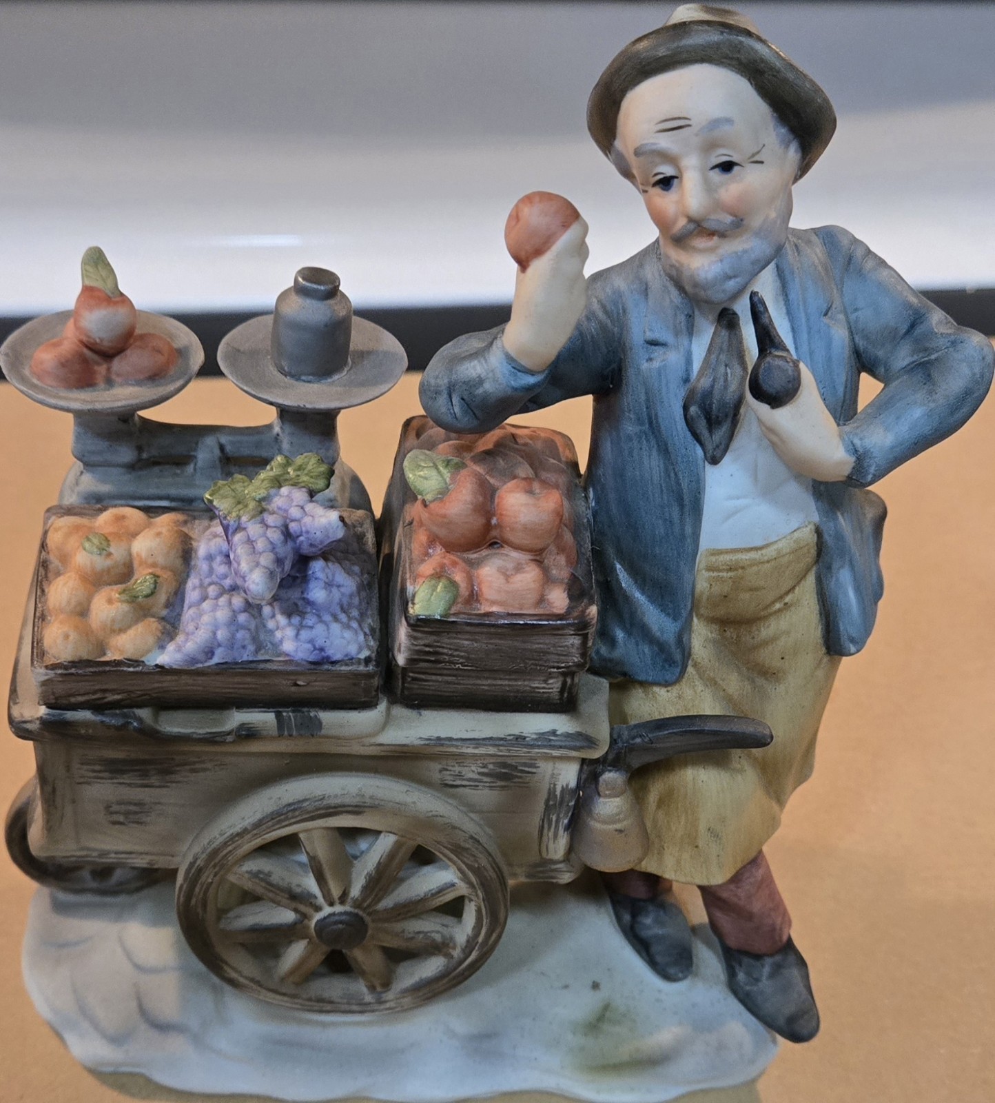 Vintage Ceramic Man With A Fruit Cart And Pipe Porcelain figurine from Japan