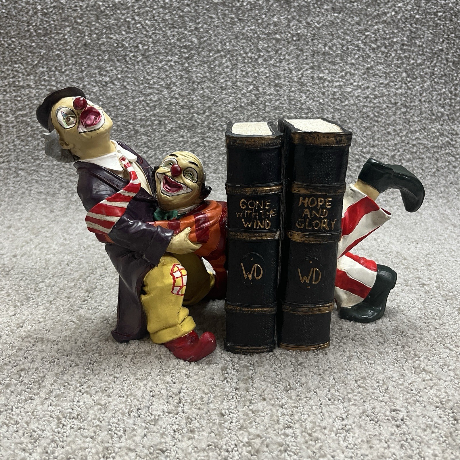 Vintage Peter Mook Clown Book Ends Gone with the Wind & Hope and Glory Resin