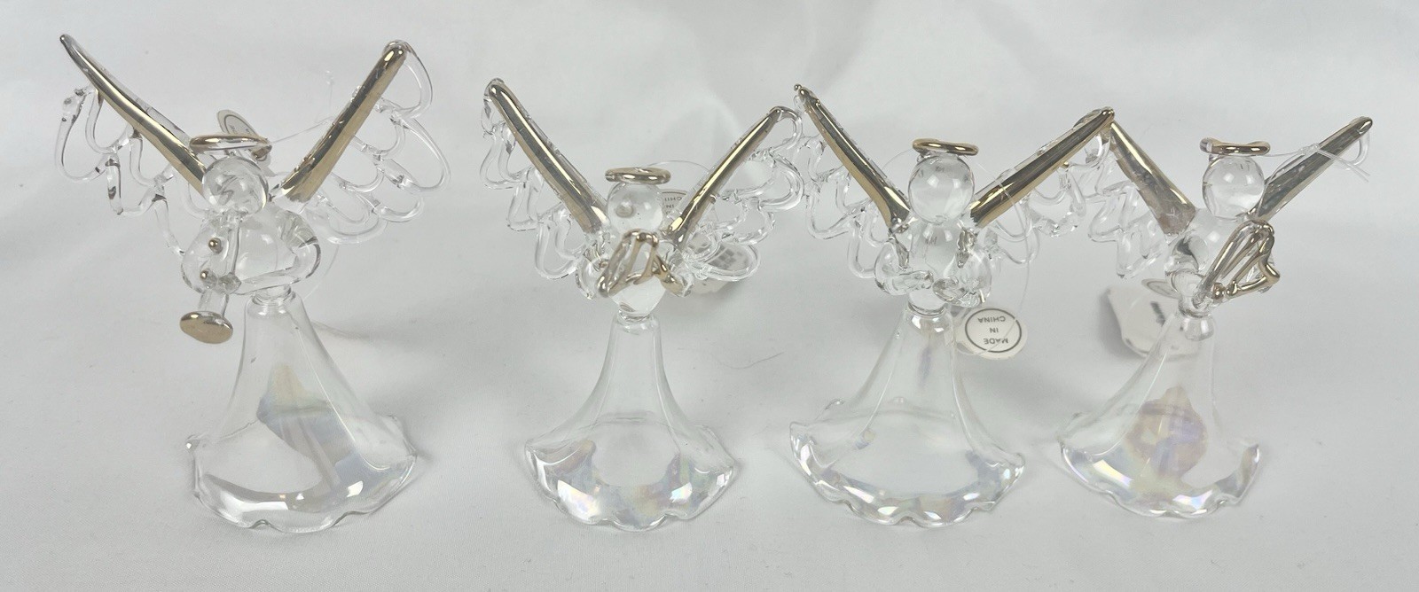 Vintage Mervyns Set Of 4 Glass Angel Playing Instruments Christmas Ornaments New