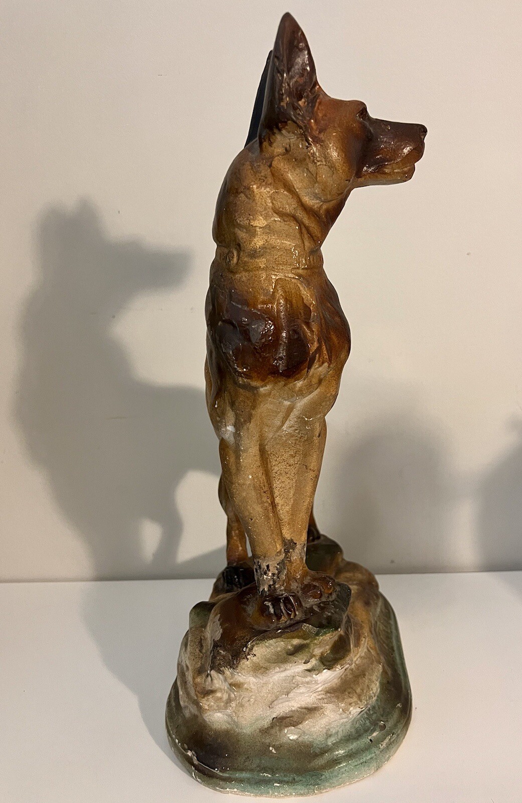 Antique 18.5” LARGE RIN TIN TIN Chalkware Statue Figurine German Shepherd Dog 🐕