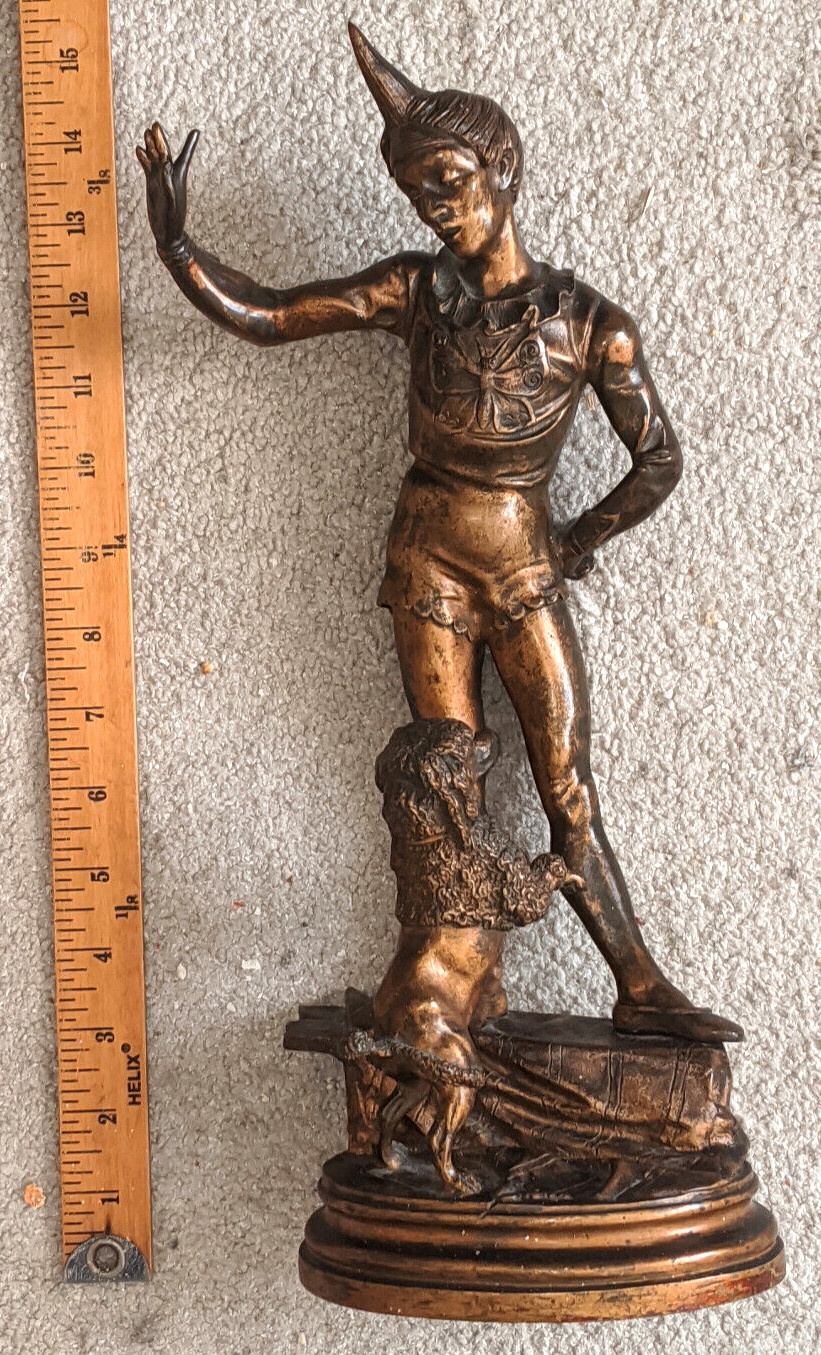 19th Century A.BARYE [1839-1882] Bronze HARLEQUIN & POODLE French 15in.