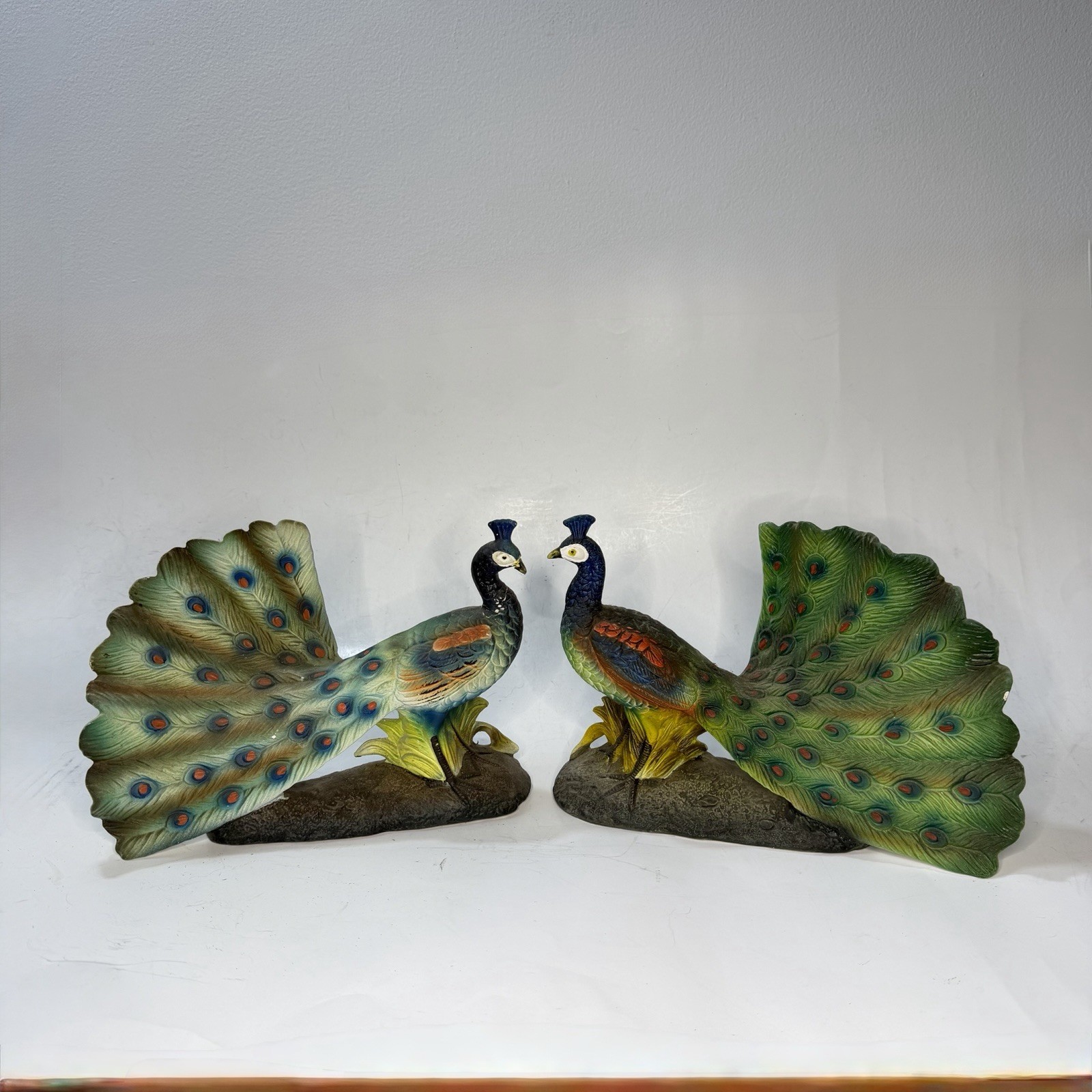 Vintage Ceramic 8.5″ Long Peacock Bird Figurine Artmark Set of 2 Japan