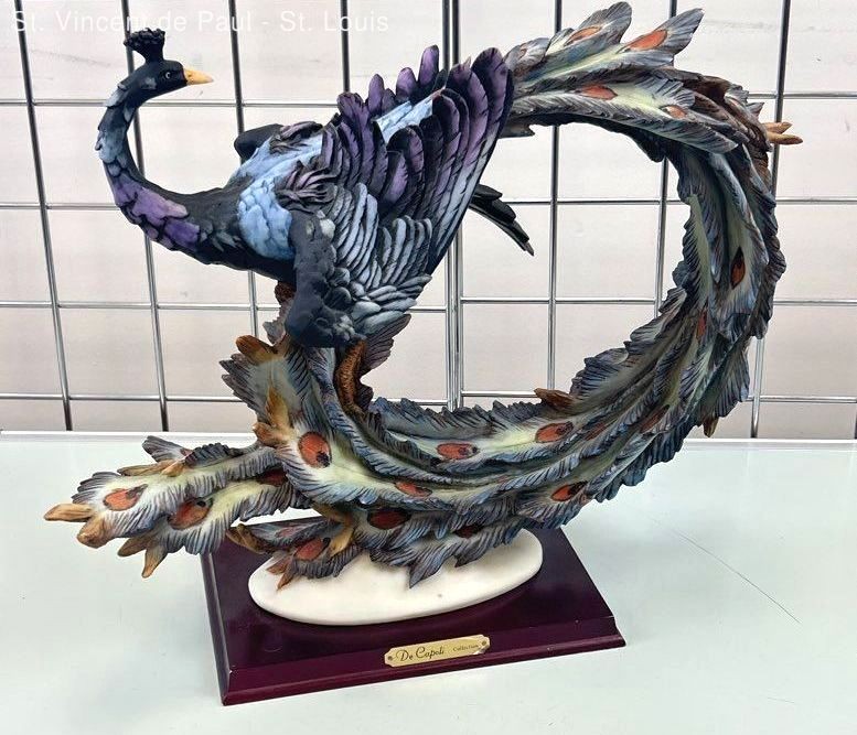 DE CAPOLI COLLECTION Peacock Sculpture Porcelain Resin Vintage