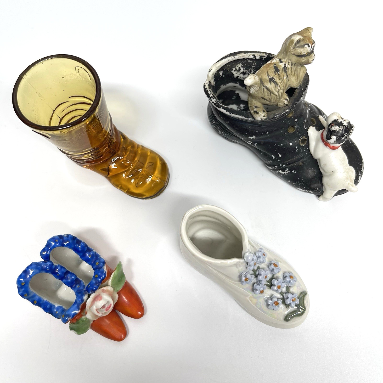 Vintage Miniature Shoe Collection Porcelain & Glass Decorative Lot of 4