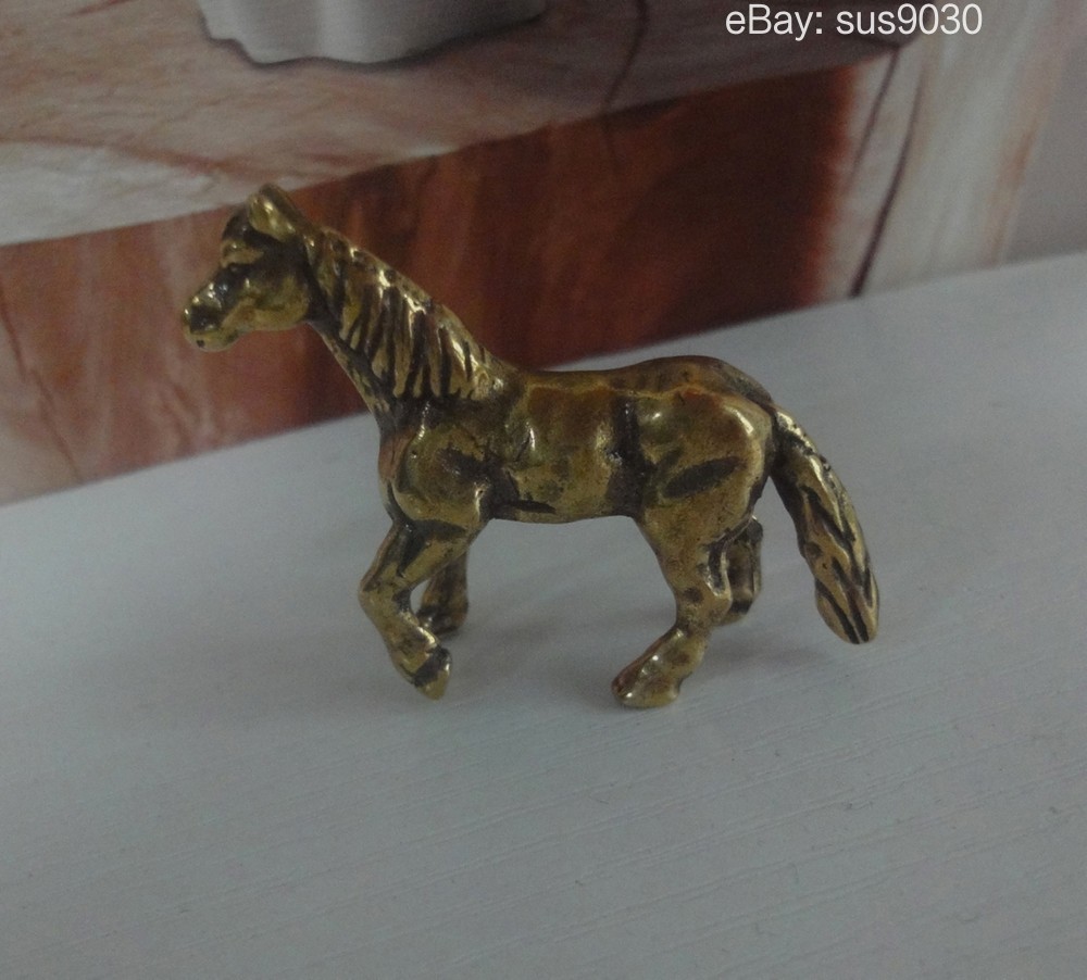 Solid Brass Zodiac Horse Statue Tea Pet Figurine for Study Decor