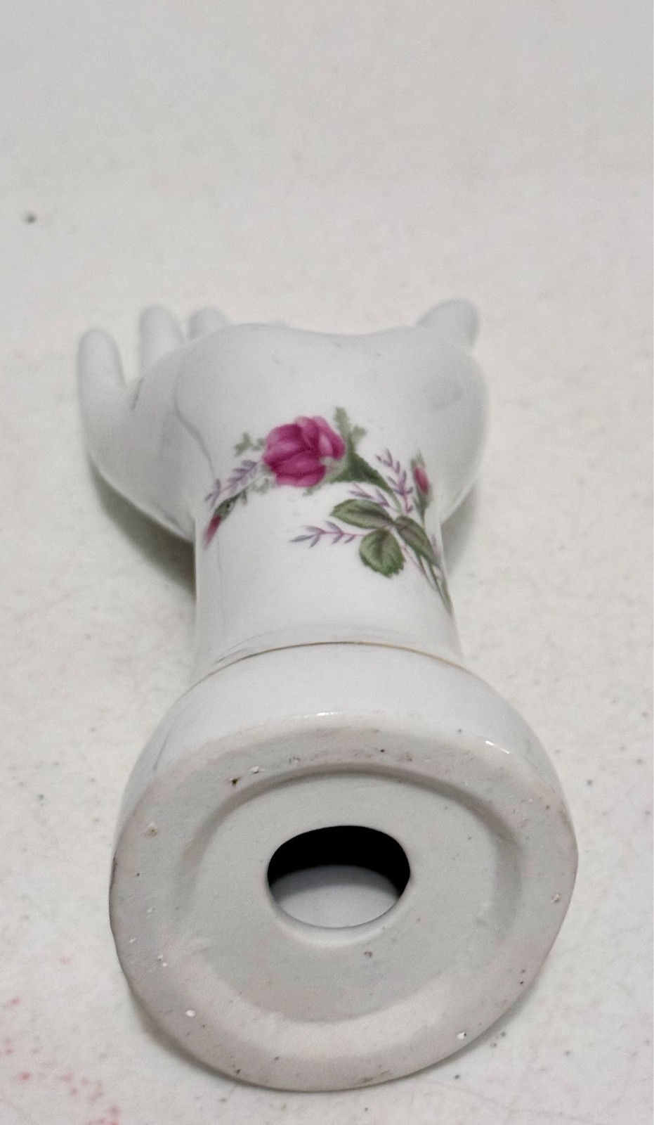 Vtg Porcelain Lady’s Hand Figurine Floral Rose Chic Vanity Jewelry Stand 8″