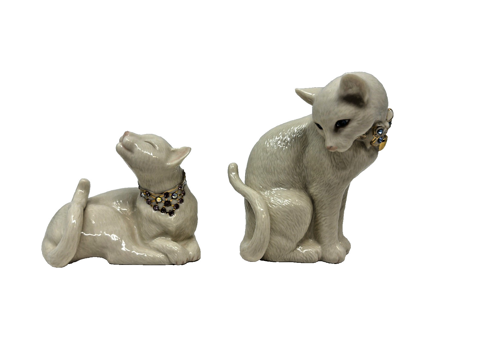 2 Lenox Sweet Devotion Cats Swarovski Crystal Collars 24K Gold Accents Handpaint