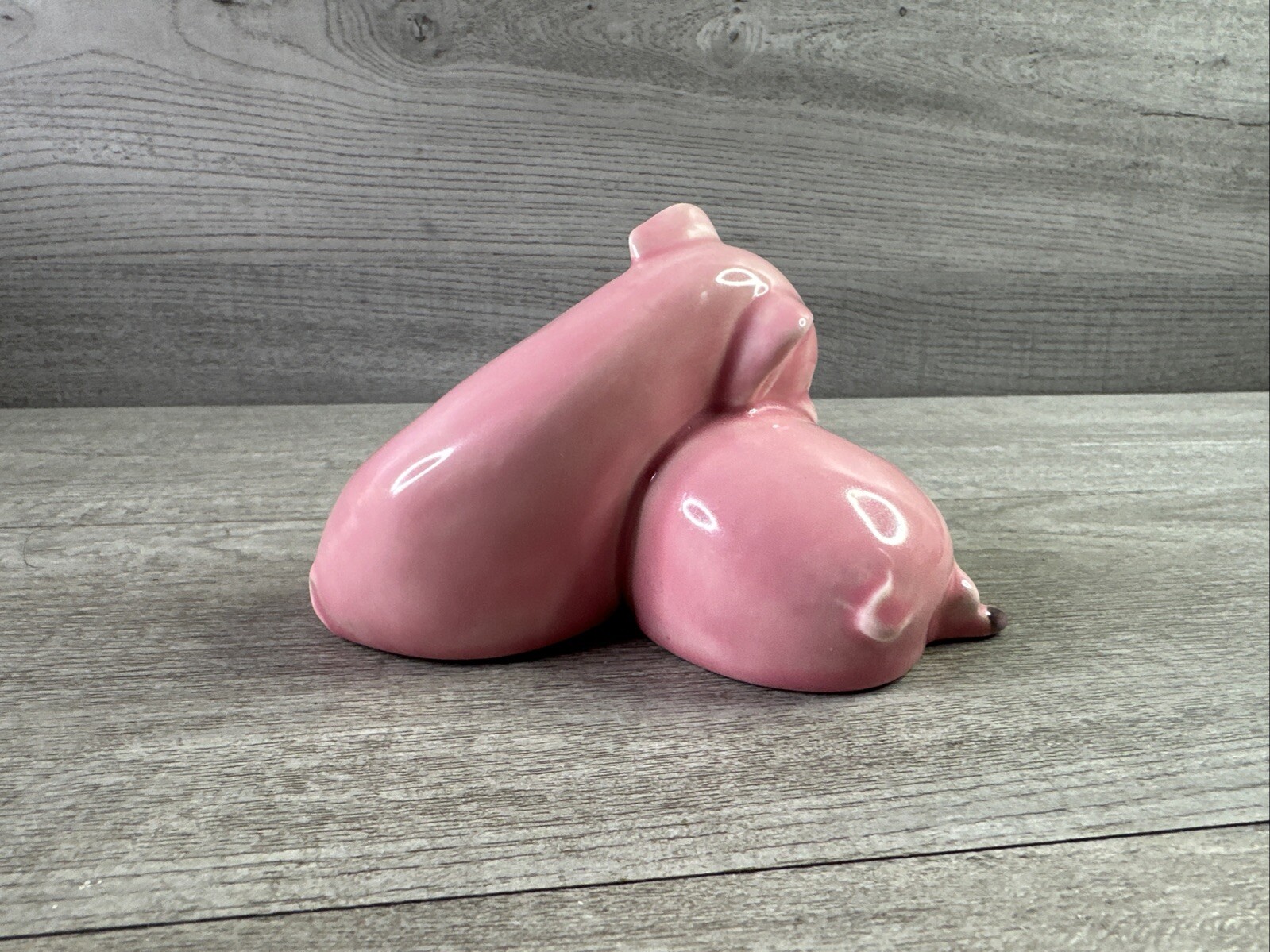 Vintage Sleepy Pigs Cuddling Figurine Glazed Signed