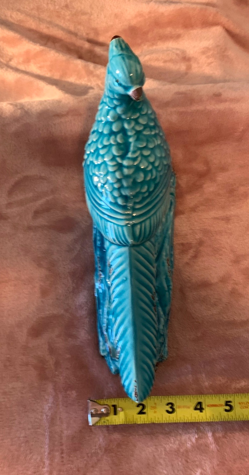 **Large 11″ Ceramic Table Decor~Peacock-Quail Figurine~Turquoise Blue**