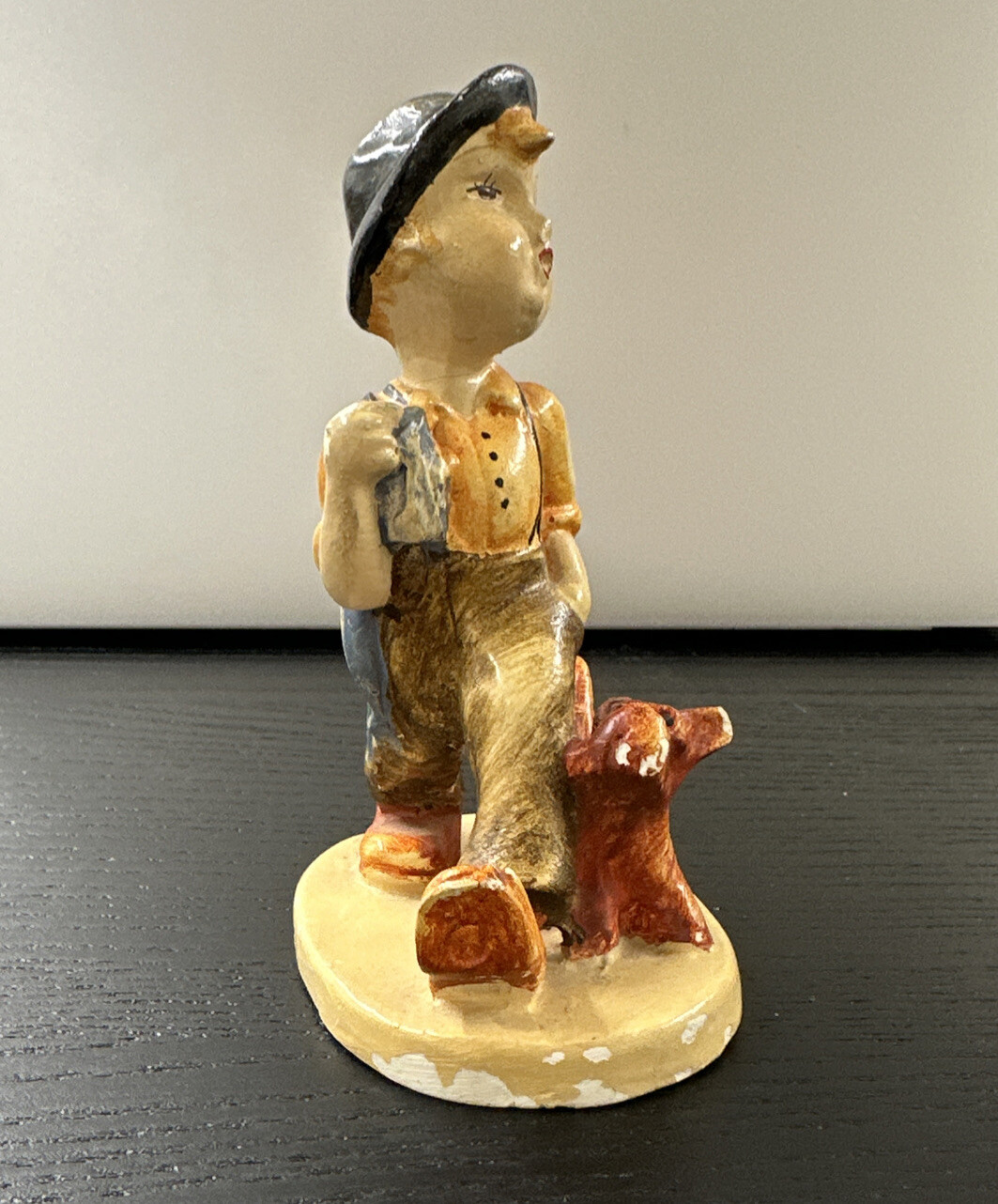 Vintage Plaster or Chalkware 5.5” Figurine Of Boy With Dog