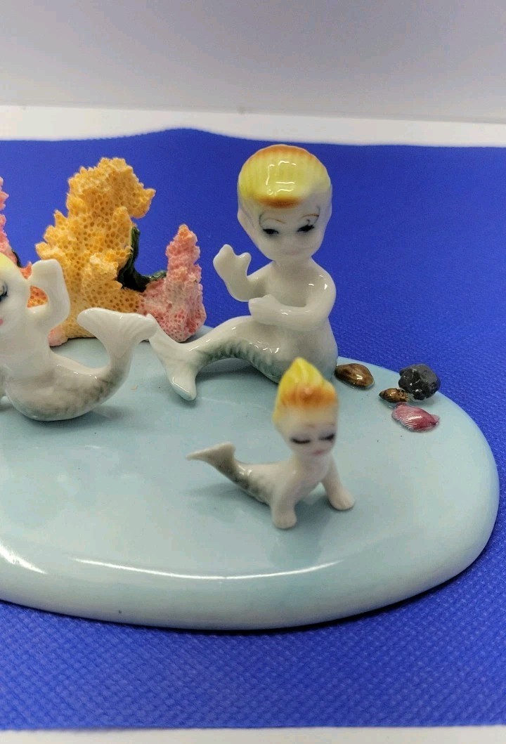 Vintage Mini Mermaid Figurines Set Kitsch Ceramic Japan Style Cute Retro Ocean D