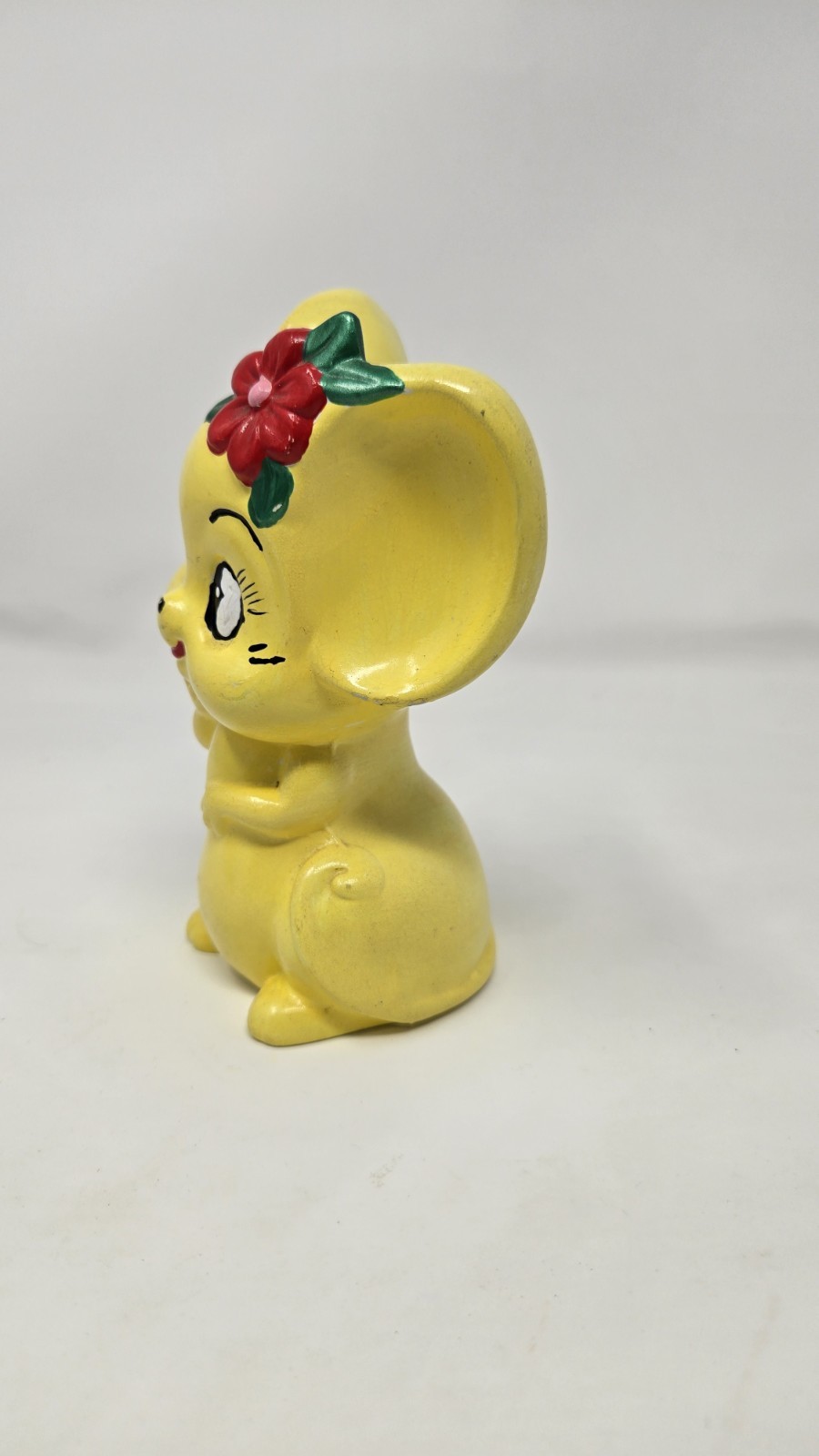 Vintage Mouse Figurine Yellow With Flower Japan Collectible Kitschy MCM