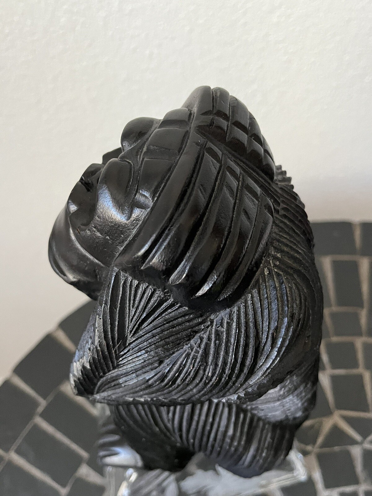 Hand Carved Black Solid Wood ~ Wise Monkeys Hear No Evil Statue 8.25 x 4.5 x 5.5