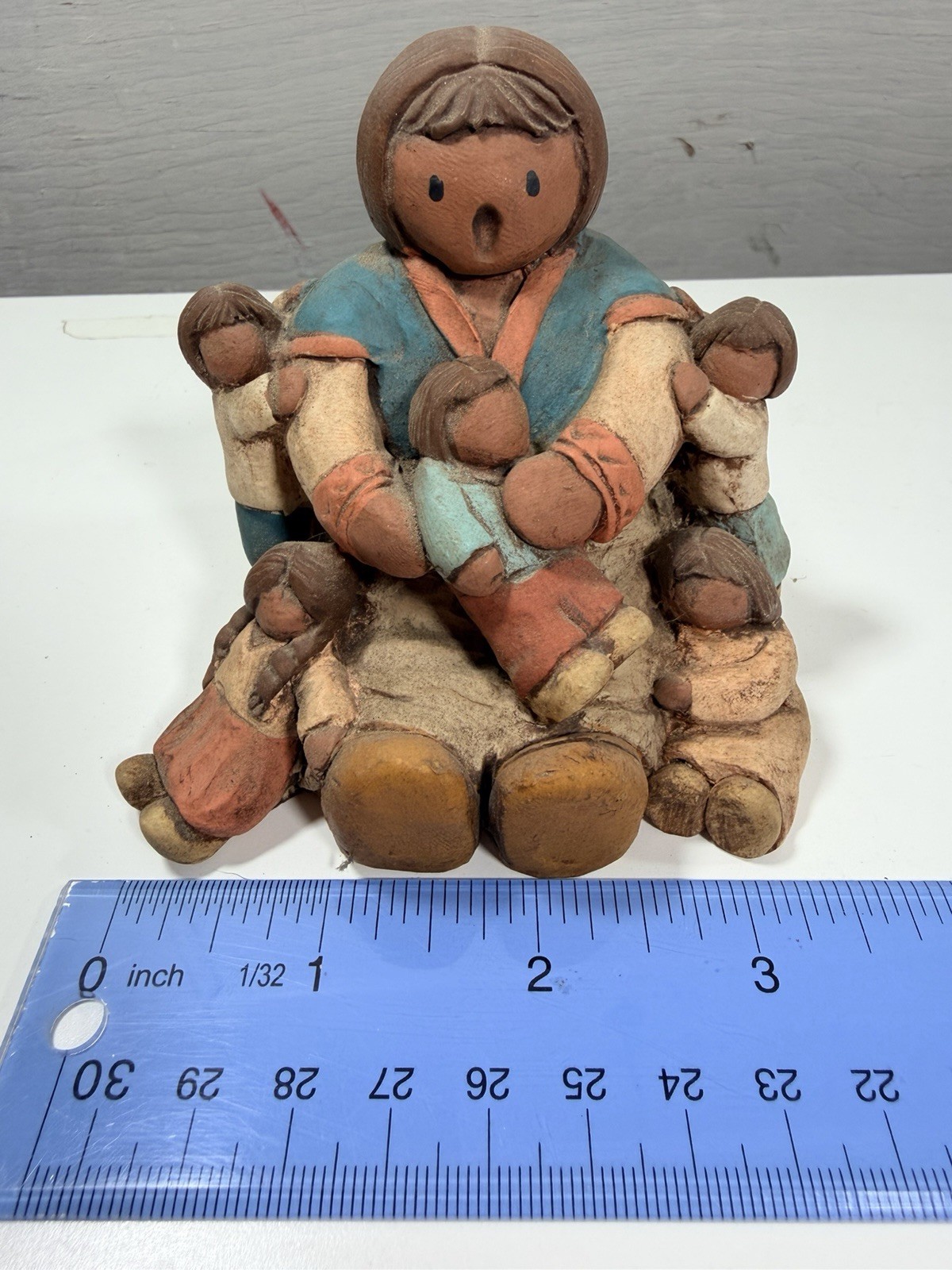 Vintage Singing Woman With 5 Kids Folk Art Figurine Pottery Hand Painted