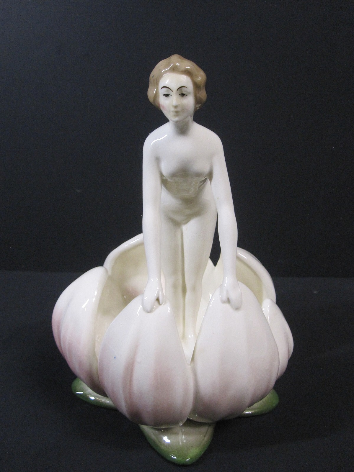 Art Deco Porcelain Sculpture Cortendorf, Germany: Nude Woman Emerging from Lotus