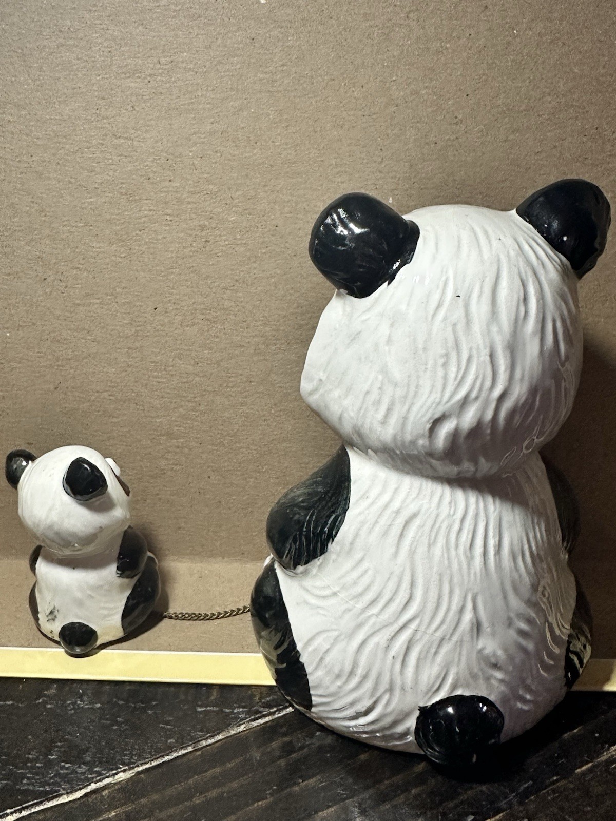 Vintage Mama Panda And Baby Ceramic “Playful Panda” With Bamboo Marking JAPAN