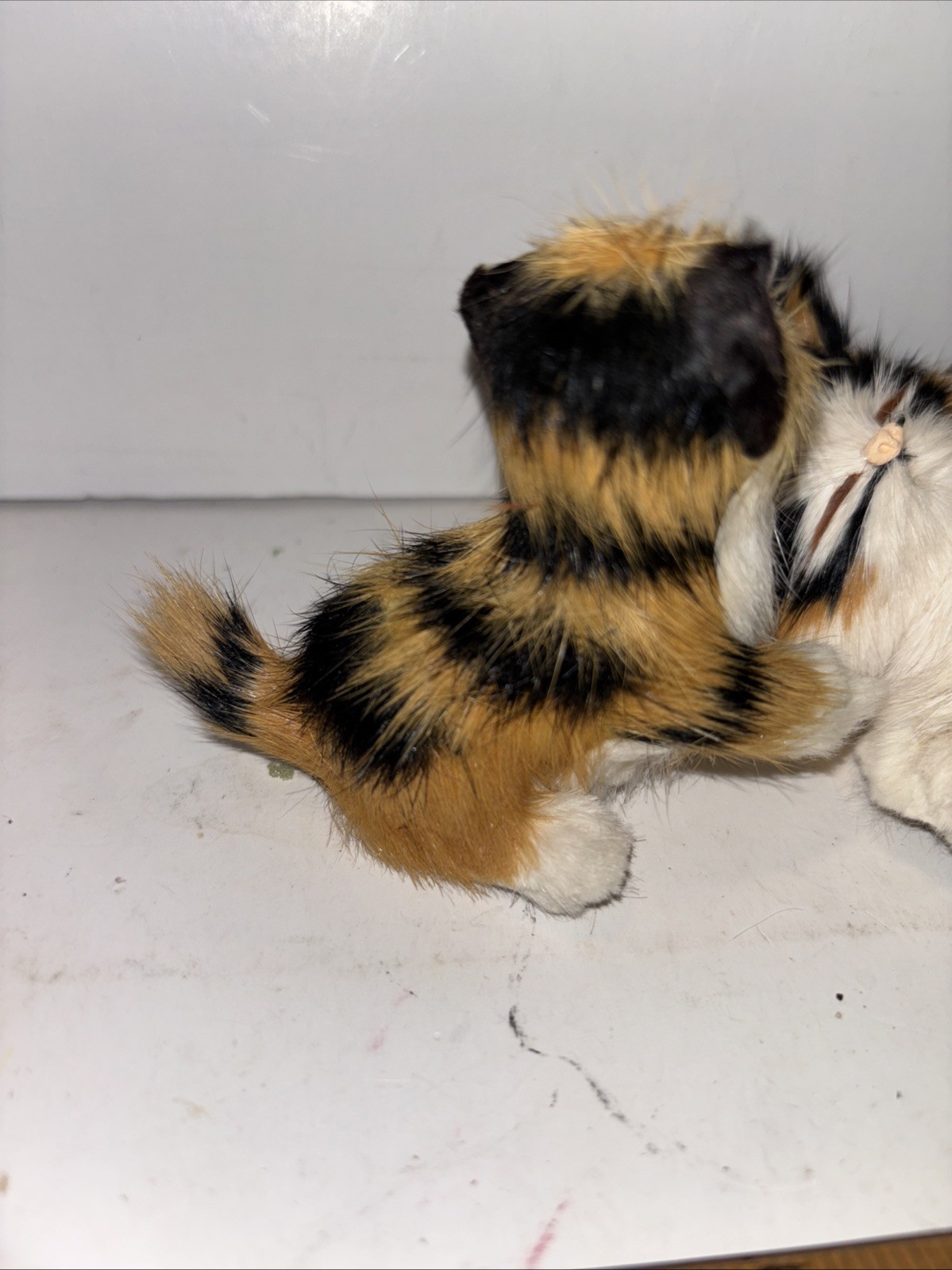 VTG Kitschy Ceramics Kitten with Fur & Calico Car Made With Rabbit Fur