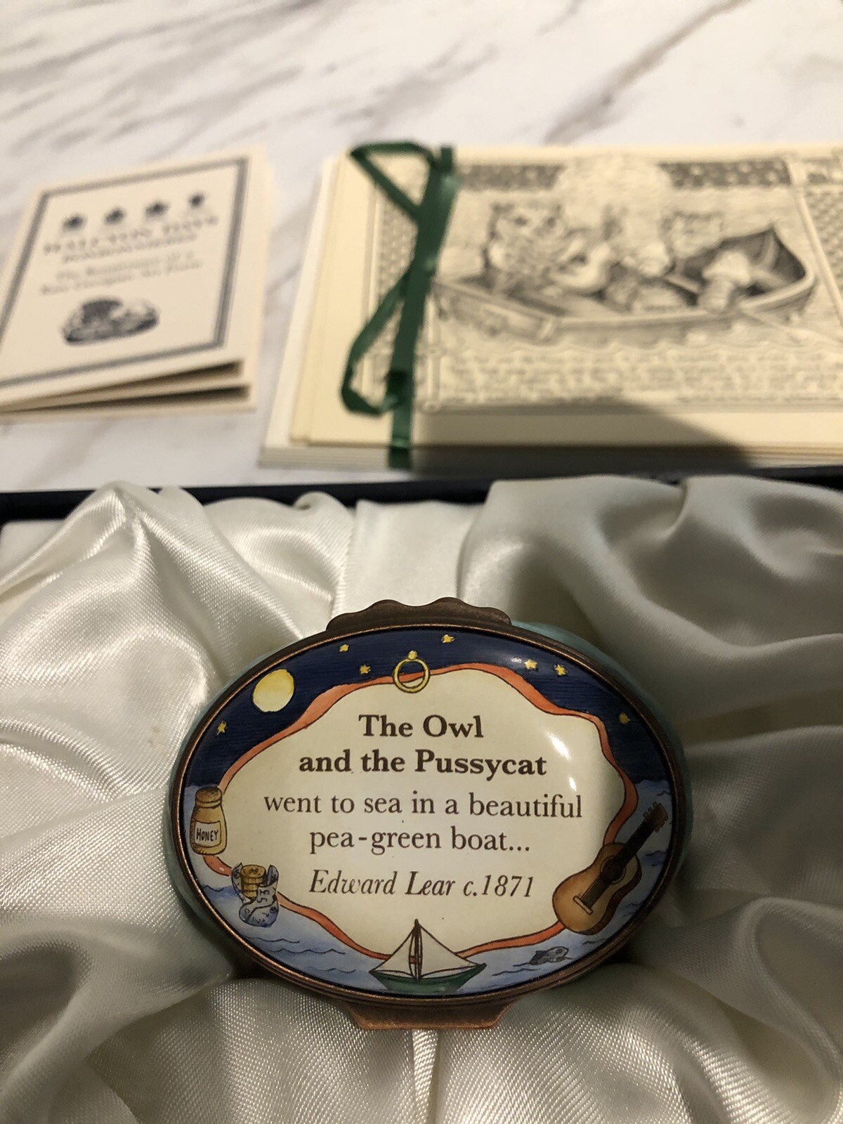 Folk Art Halcyon Days Enamel Bonbonniere Owl & The Pussycat Poem By Edward Lear