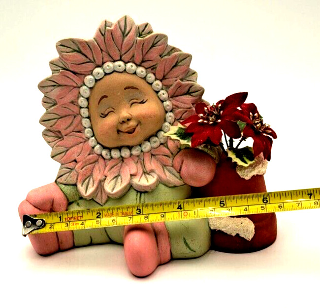 Baby Flower Poinsettia Figurines Set of 2 Hand Painted Initials Signed READ HTF