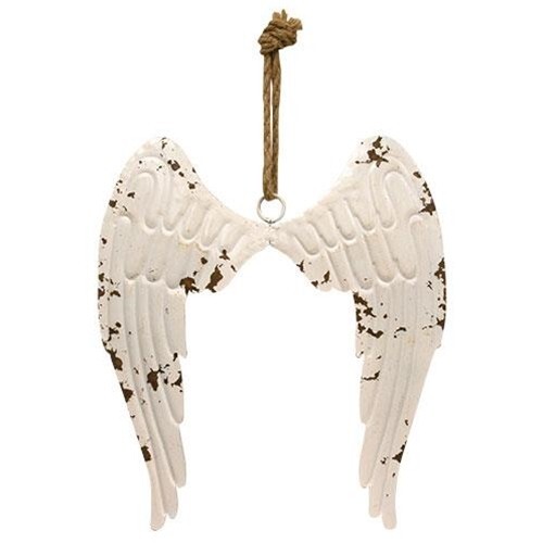 NEW SHABBY ANGEL WINGS CHIC WHITE Distressed 13.5″T x 11.5″W Metal Faith Chippy