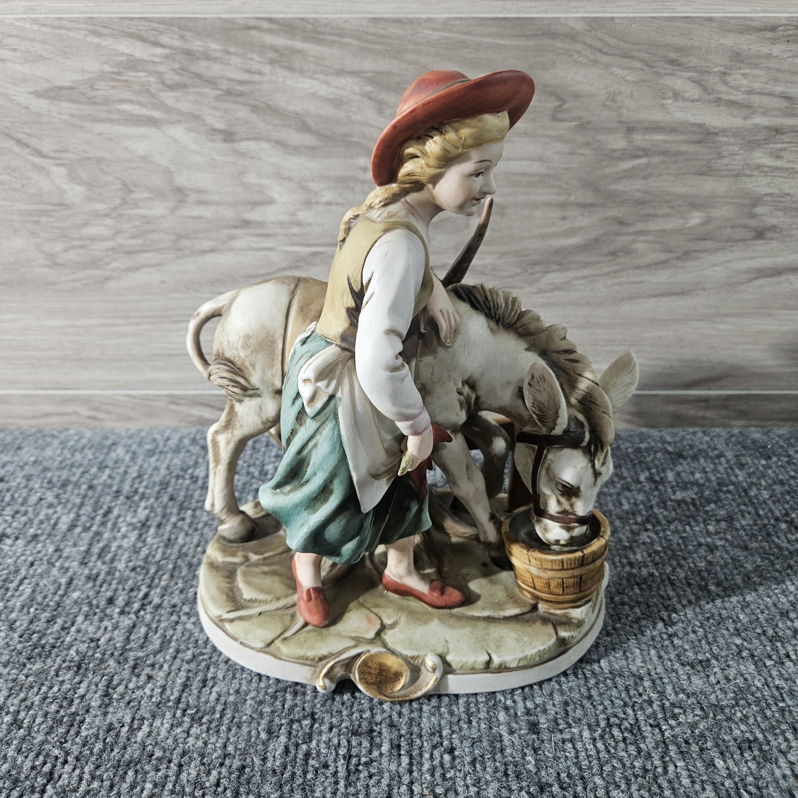 Ardco Japan Porcelain Figurine Girl with Donkey Water Bucket Vintage