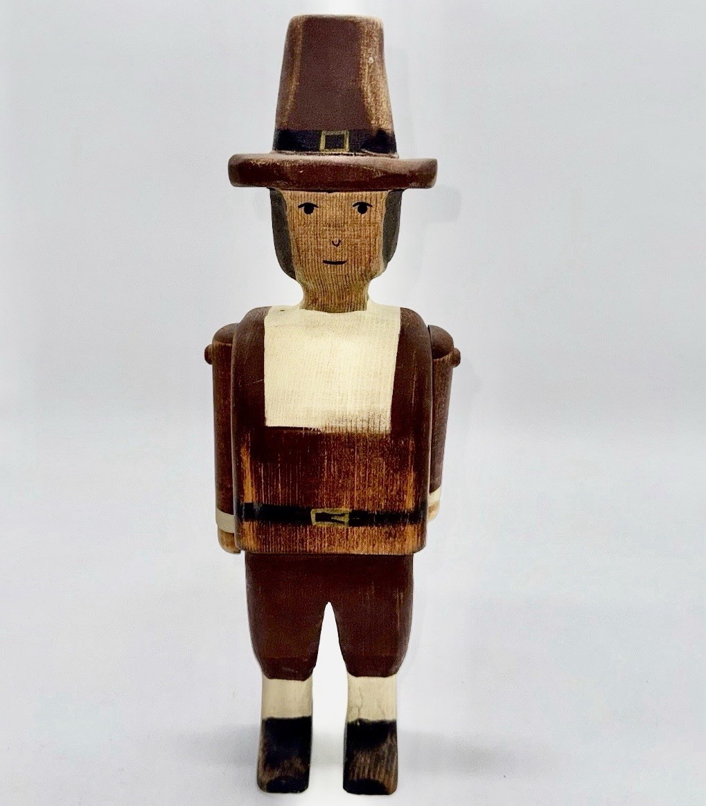 Hand Carved Solid Wooden Thanksgiving Pilgrim Man Folk Art Tall 14”