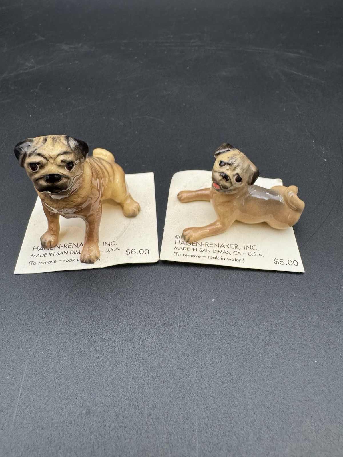 Hagen-Renaker Mama & Baby Pug Ceramic Figurines Hand Painted Glossy lot of 2
