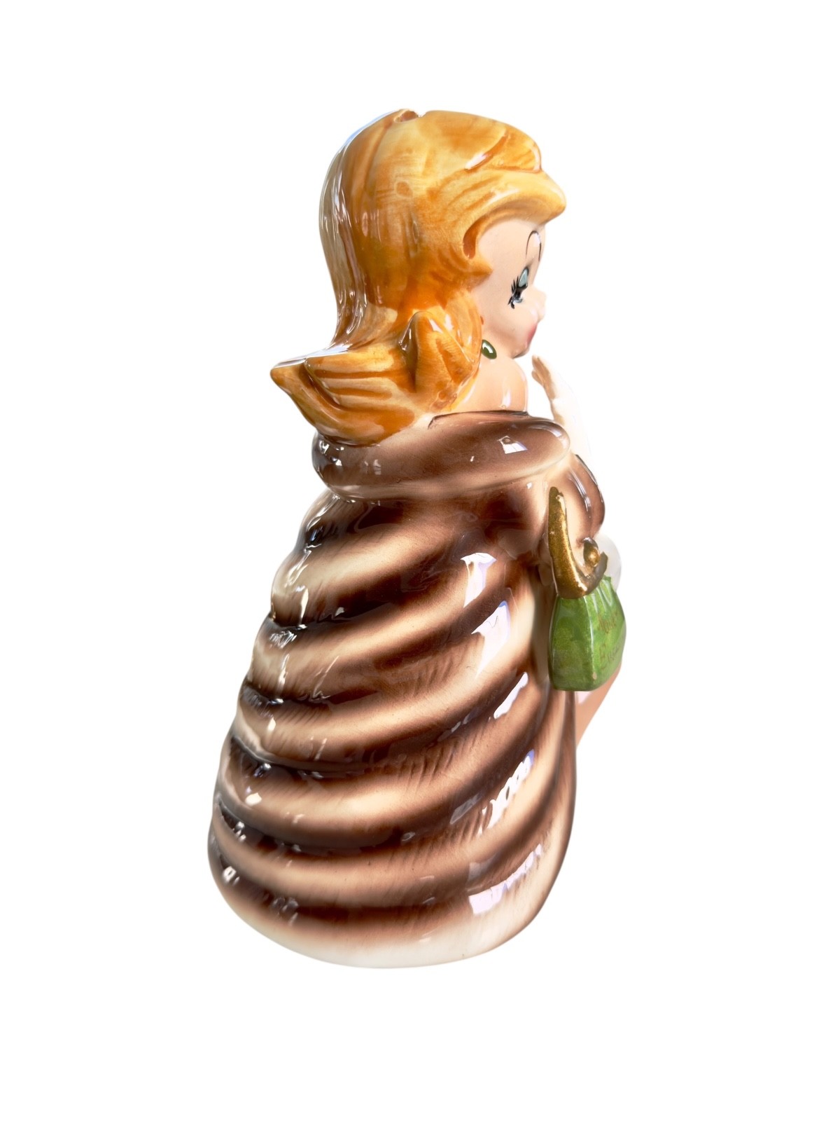Vintage Lefton Woman In Fur Coat “Money is Everything” Coin Bank – Rare 1950s