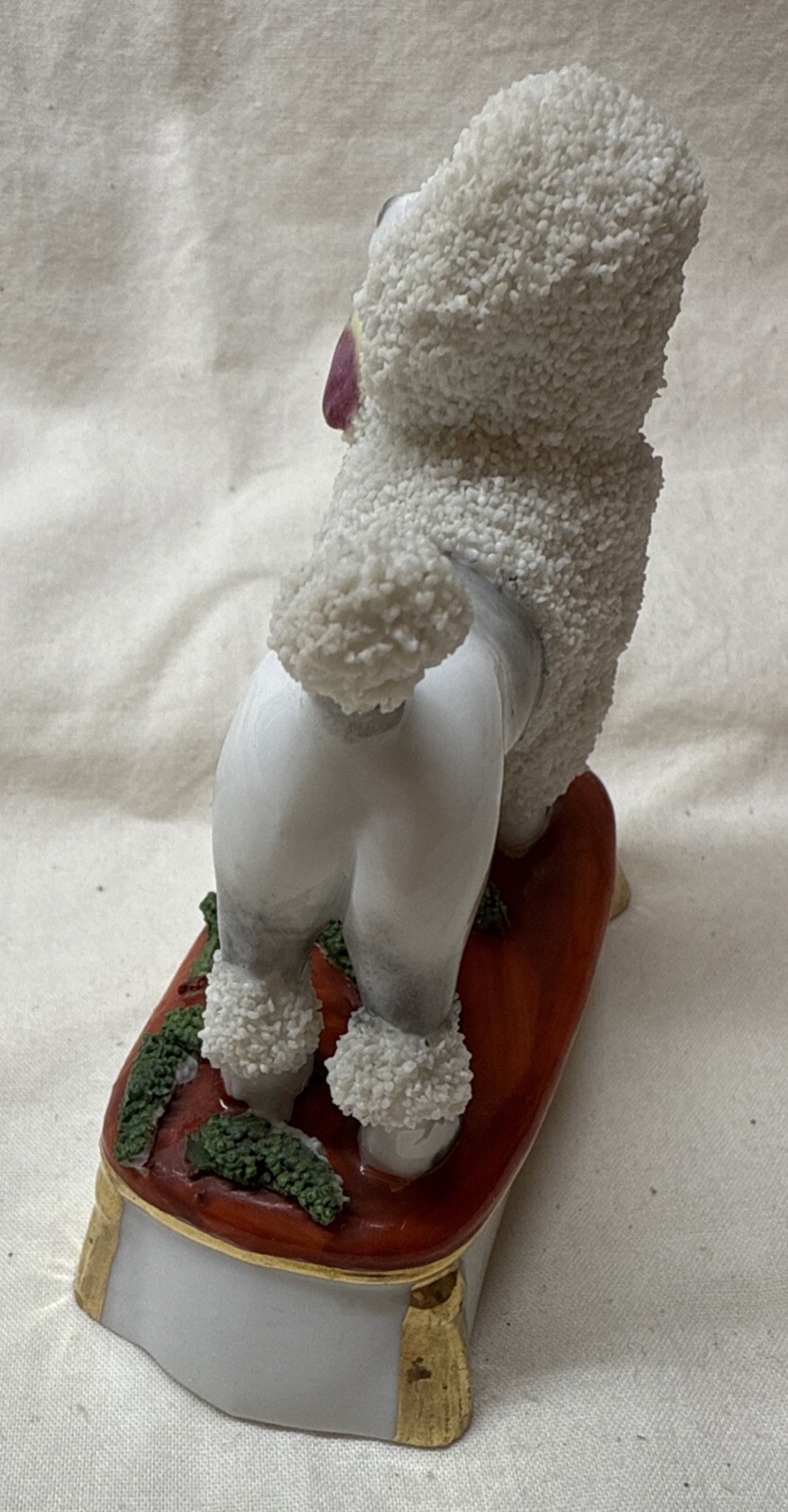 Antique Porcelain Gold Anchor Germany snow pebble Poodle hunting dog with bird