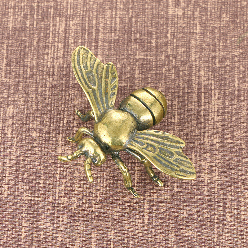 2Pcs Brass Retro Bee Figurine Statue Home Office Decoration Animal Figurines Toy