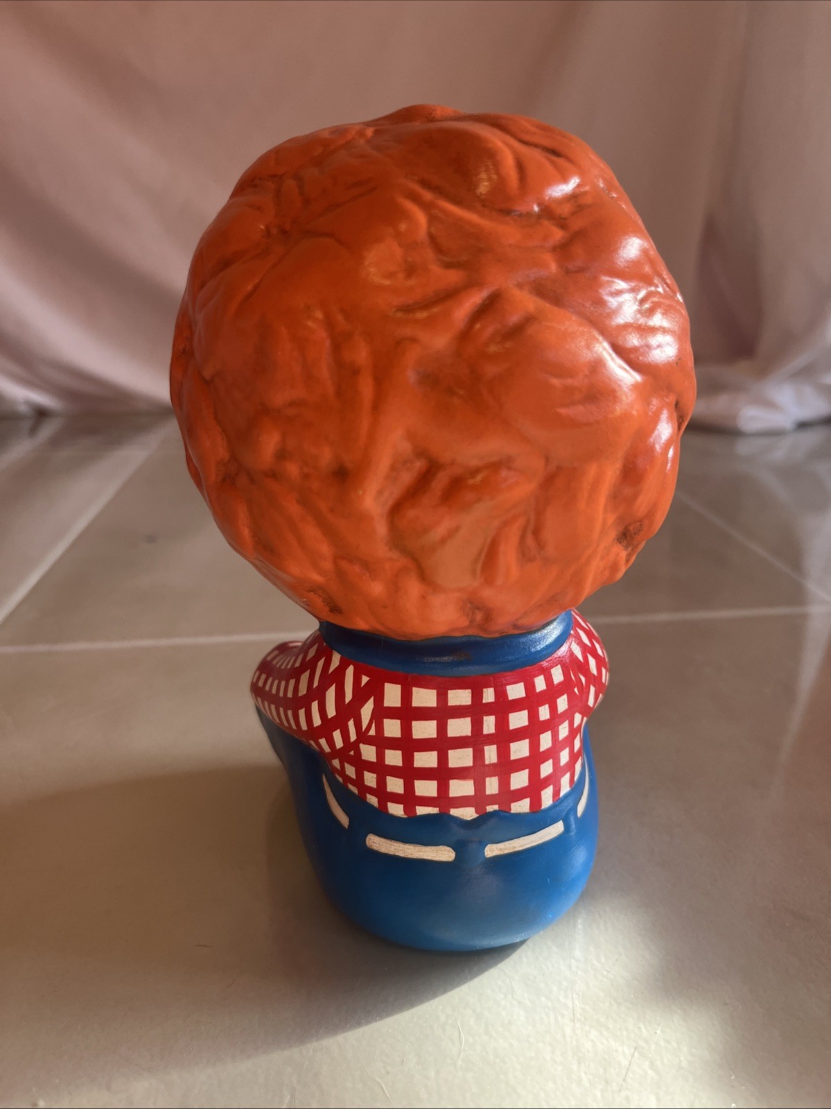 Raggedy Ann and Andy Doll Ceramic Yozie Mold Hand Painted Vintage 1970s Sitting