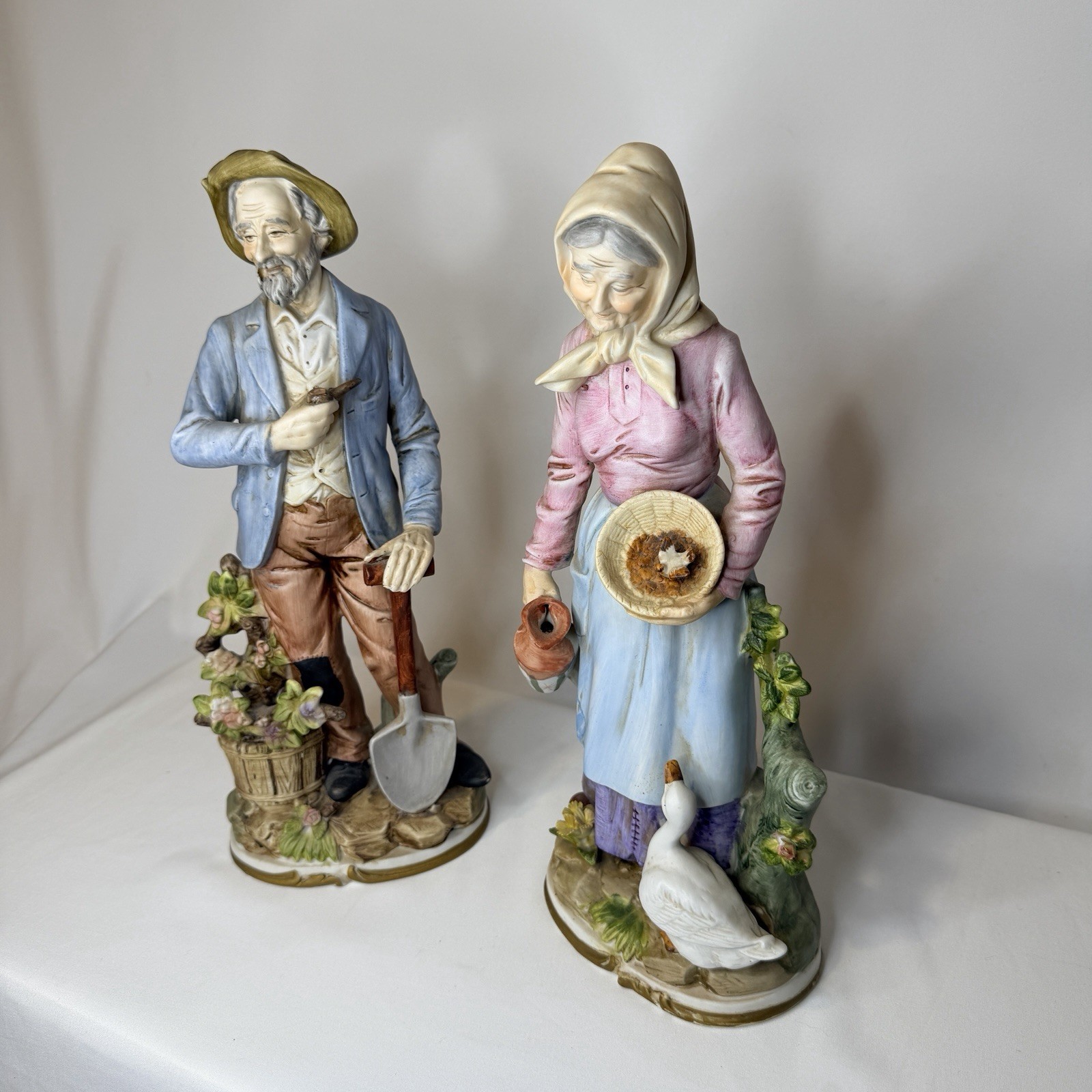 Pair Of Vintage Ceramic Farmers HOMCO #8816 Old Man and Old Woman-13” Figurines