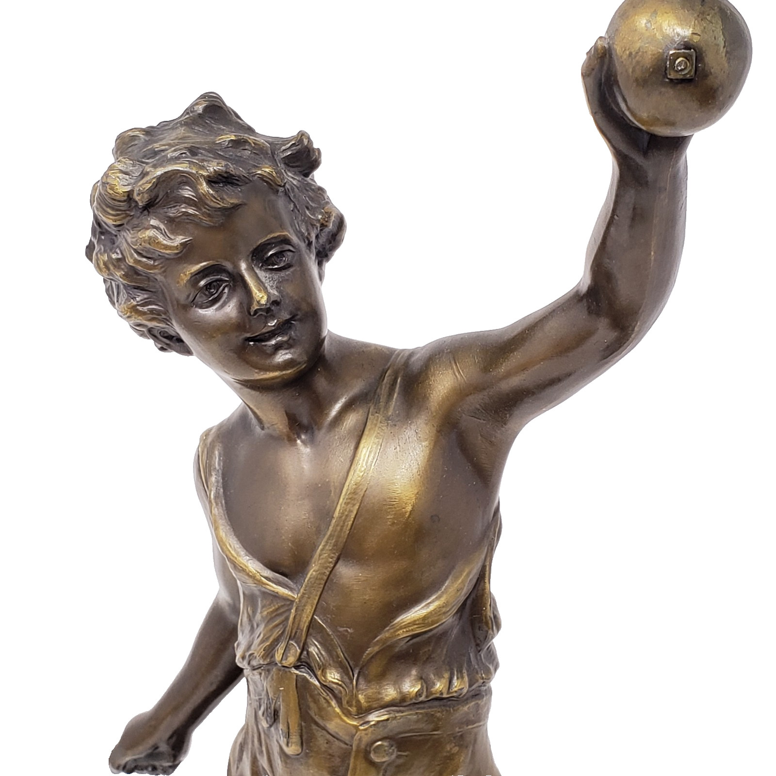 Antique Bronze Sculpture Cricket Boy Signed F. Iffland Art Nouveau 14.5″