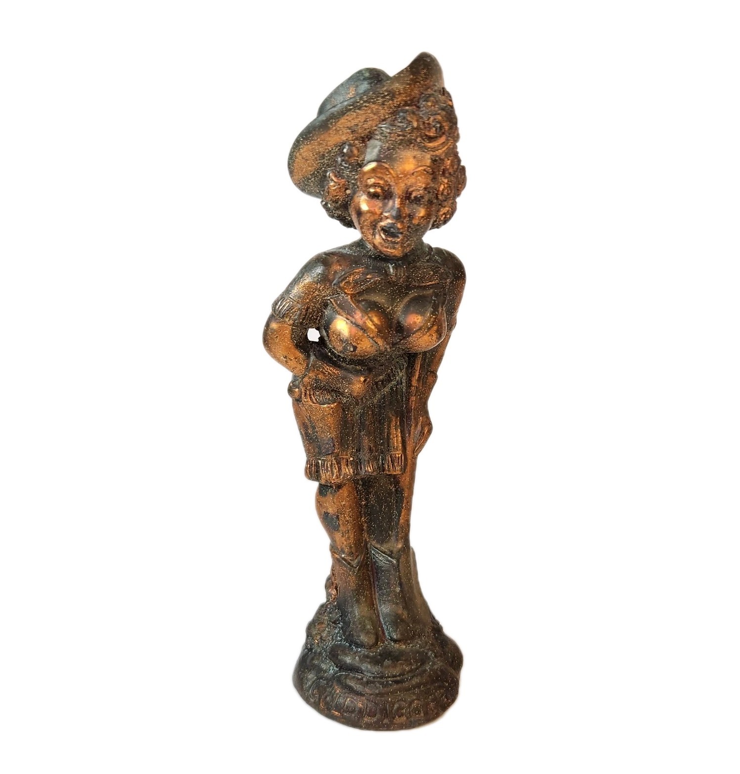 Vintage Brass Gold Digger Figurine 6” Heavy Pin-Up Mining Souvenir Novelty