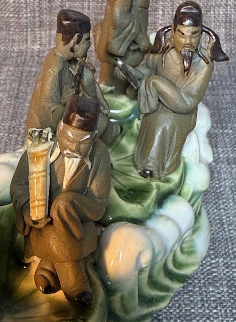 Chinese Mud Men 8 Immortals on Water Lilypad Display Figurine, Sculpture Ceramic