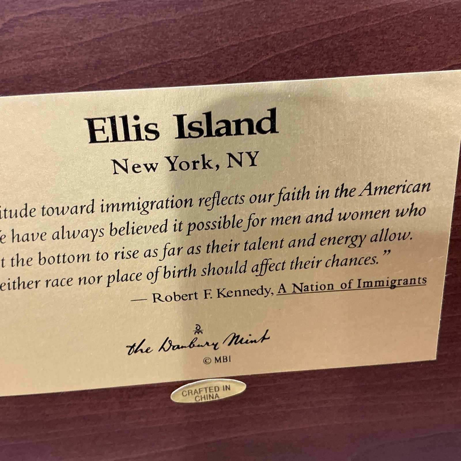 Danbury Mint Ellis Island New York NY Large Figurine Resin Wood Base Multicolor
