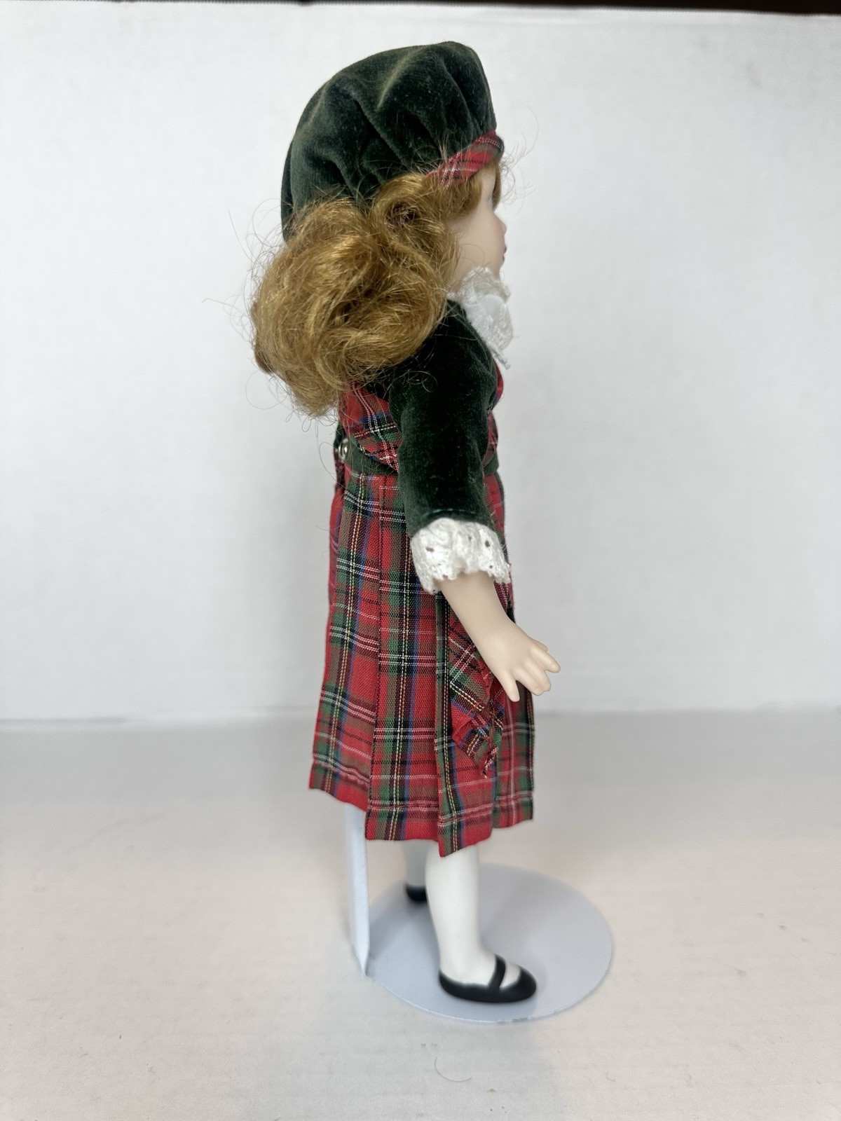 Danbury Mint Porcelain “Suisan” Scottish Tartan Outfit with White Display Stand