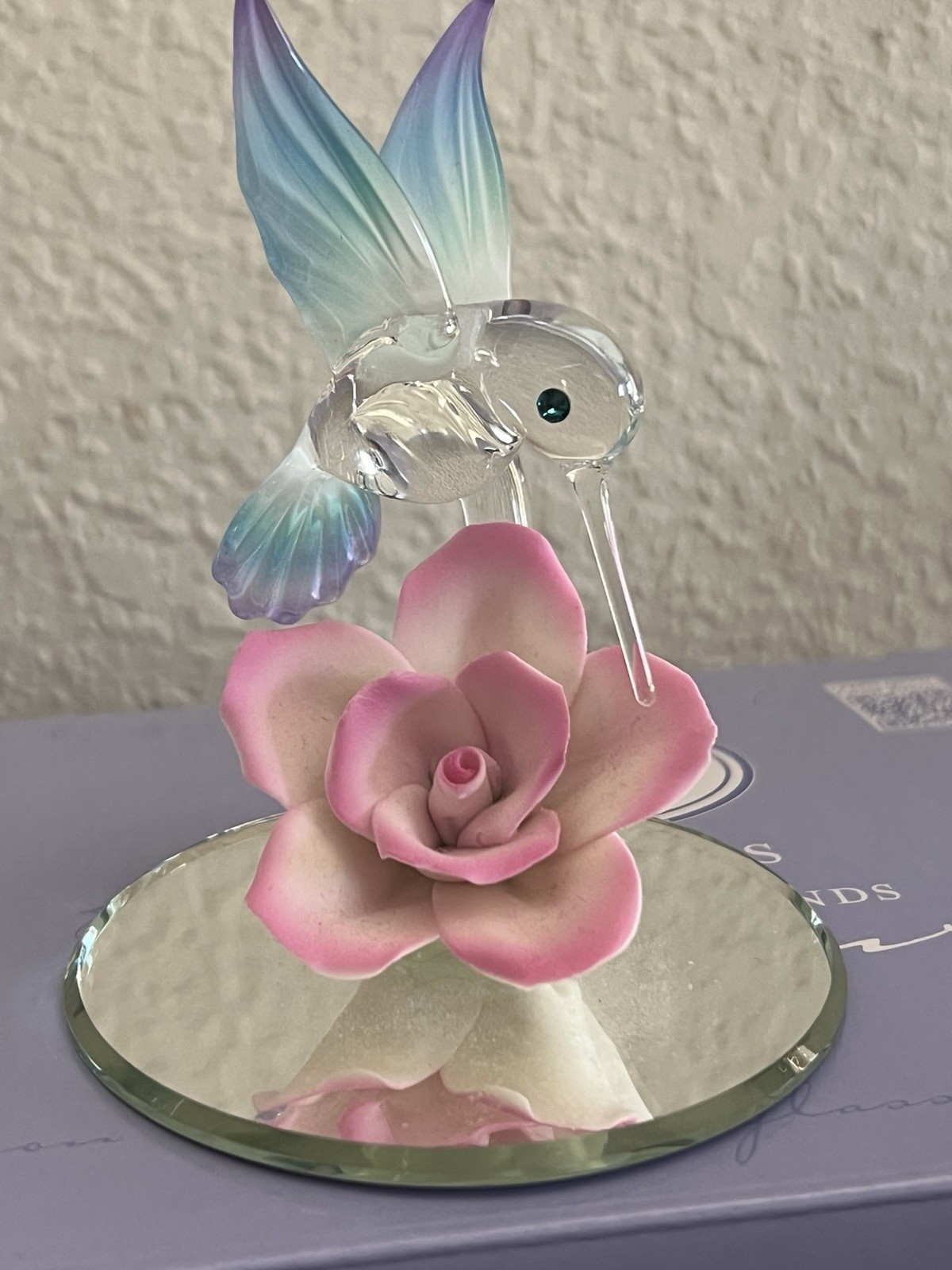 Lot of 2 Gorgeous Glass Baron Hummingbird Pink Rose and Unicorn Figurine