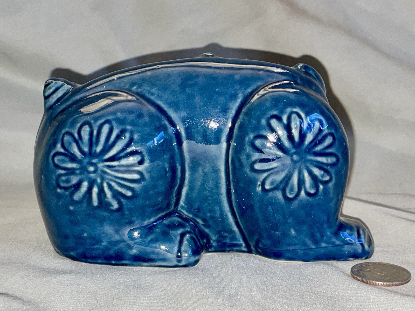 Adorable Vintage 1960’s Flower Power Blue Ram Figurine 4″ H X 5.5″ L X 3.5″ W