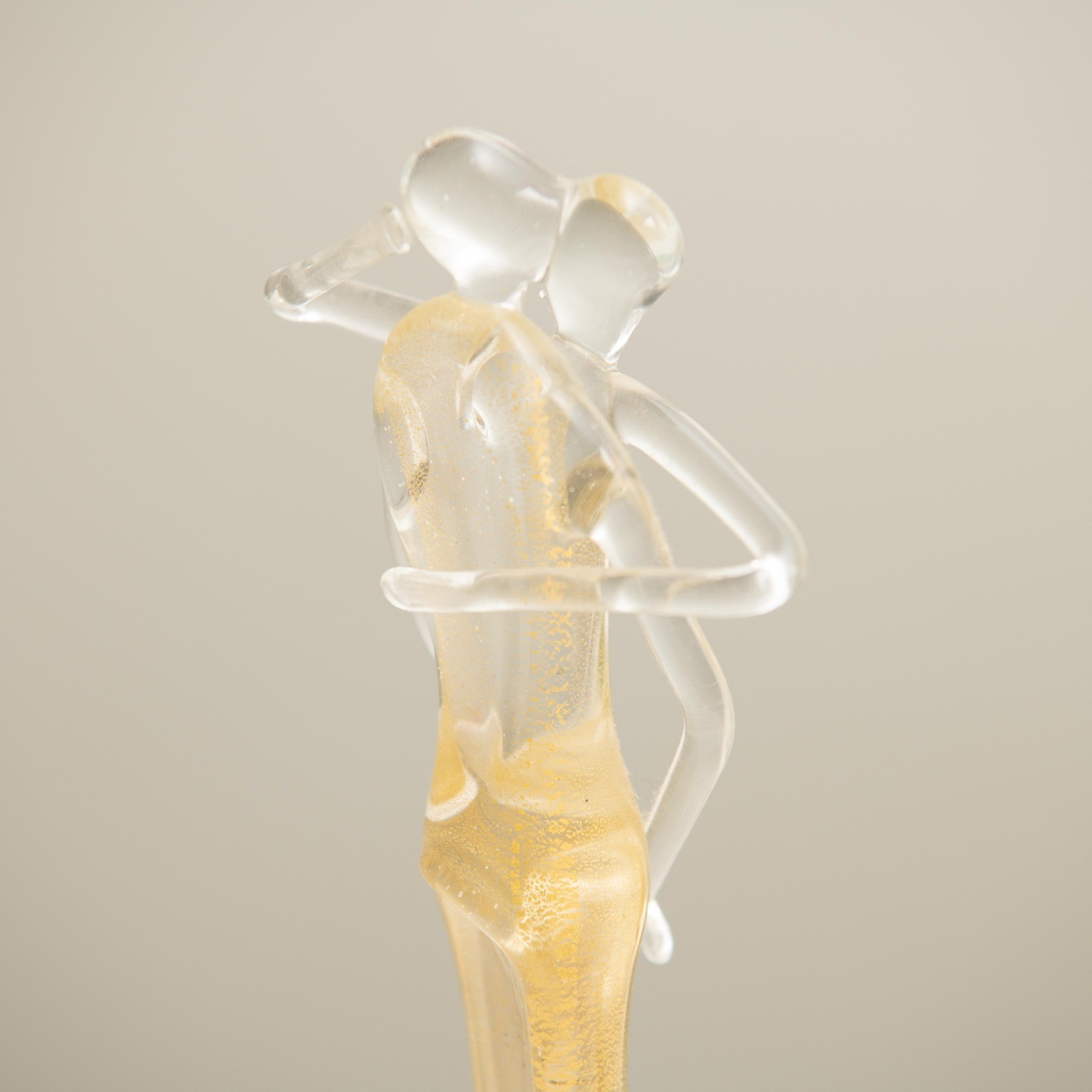 Murano Style Glass Art Romantic Embracing Couple Sculpture Modern Abstract Gold