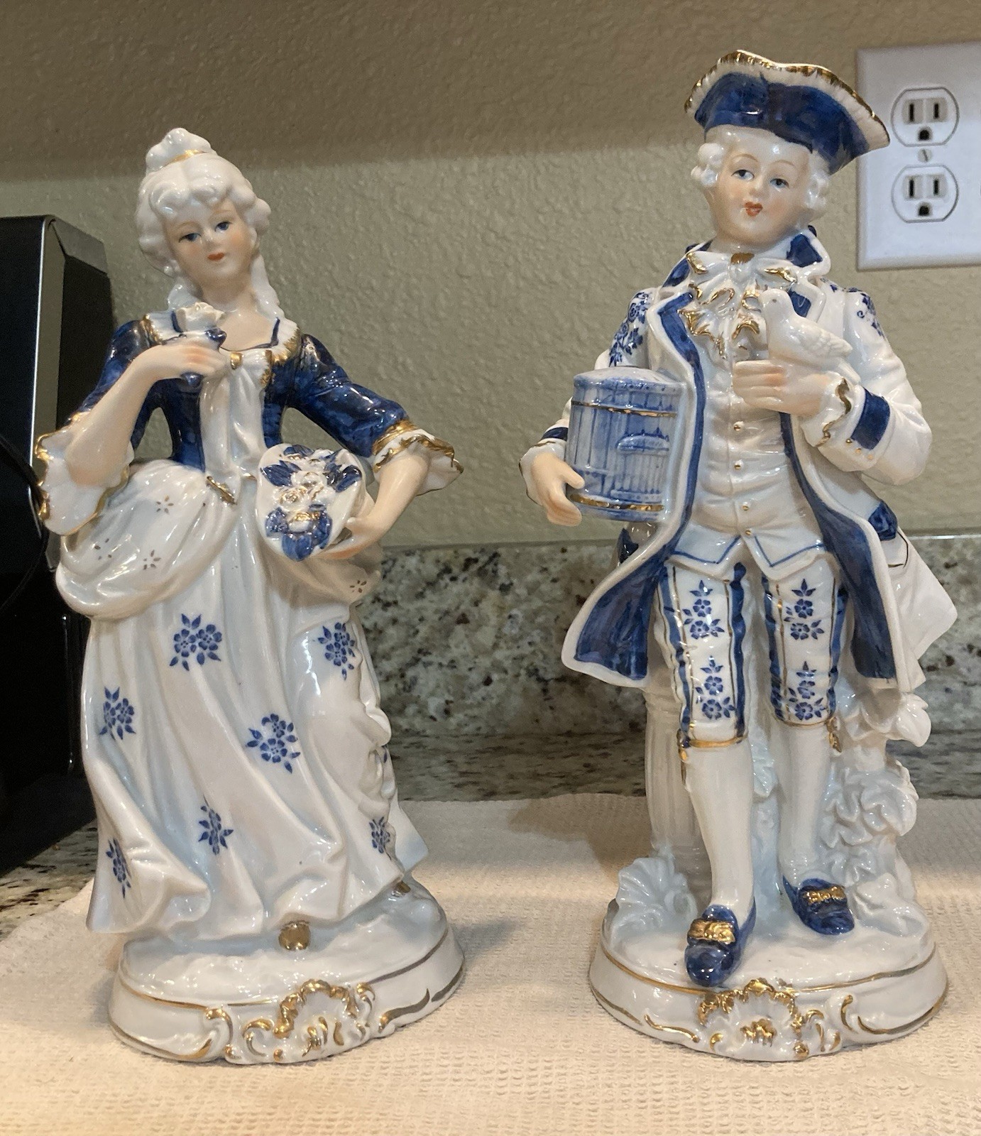 KPM Vintage Victorian Porcelain Couple Figurines Blue and White Set of 2