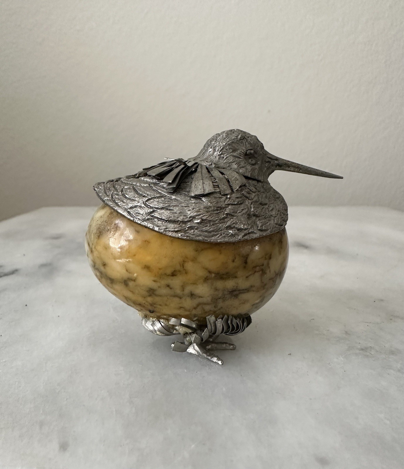Vintage Bird Egg Hummingbird Yellow Stone Base Figurine