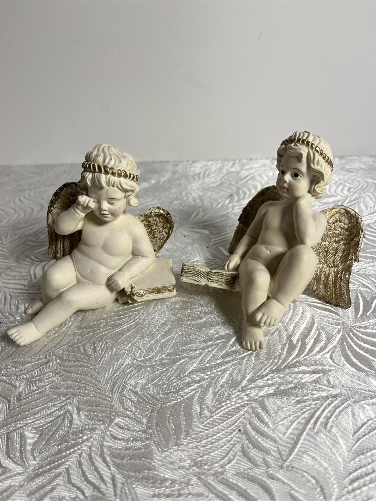 Vintage Cherub Angel Figurine Set Of 2: Love & Friendship Handcrafted In 1995