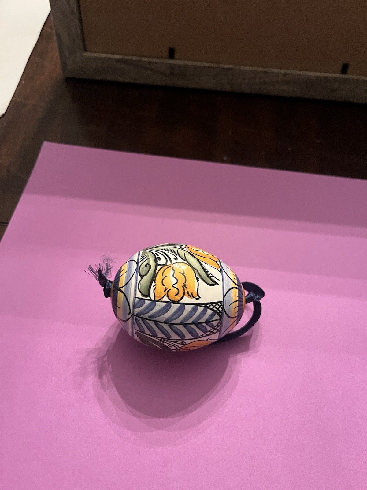 Ceramic Decorative Egg 3 Inch Length Blue And Yellow Mediterranean Decor