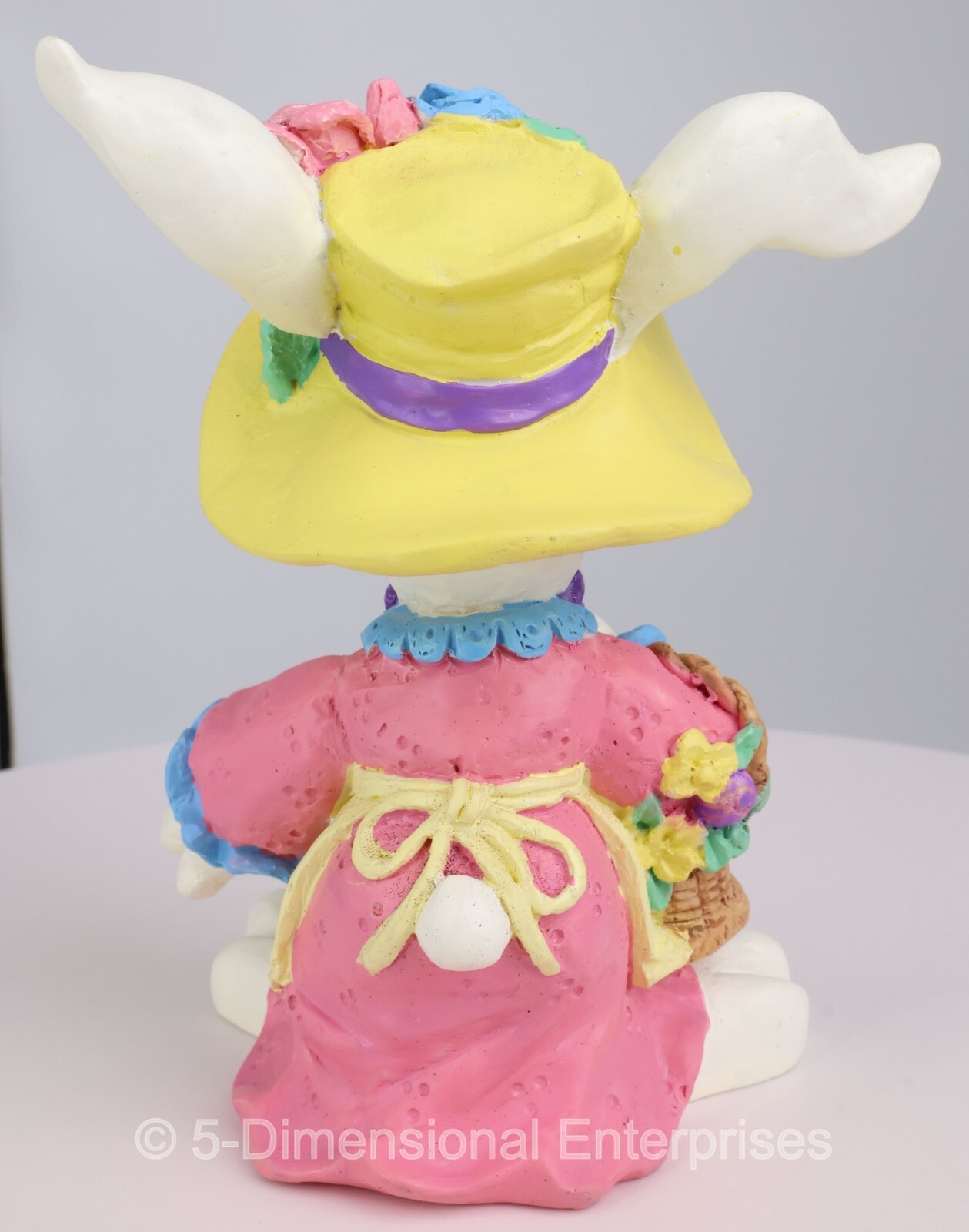 Vintage EASTER BUNNY Resin Figurine Wearing a FLOWERY HAT with FLOWER BASKET